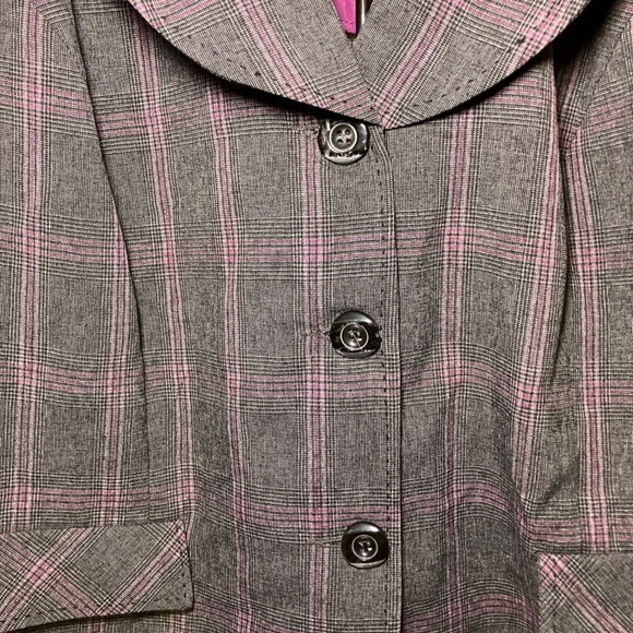 Sweet Suit Woman Plaid Blazer Gray Purple Unique Collar Career Jacket - Picture 2 of 6